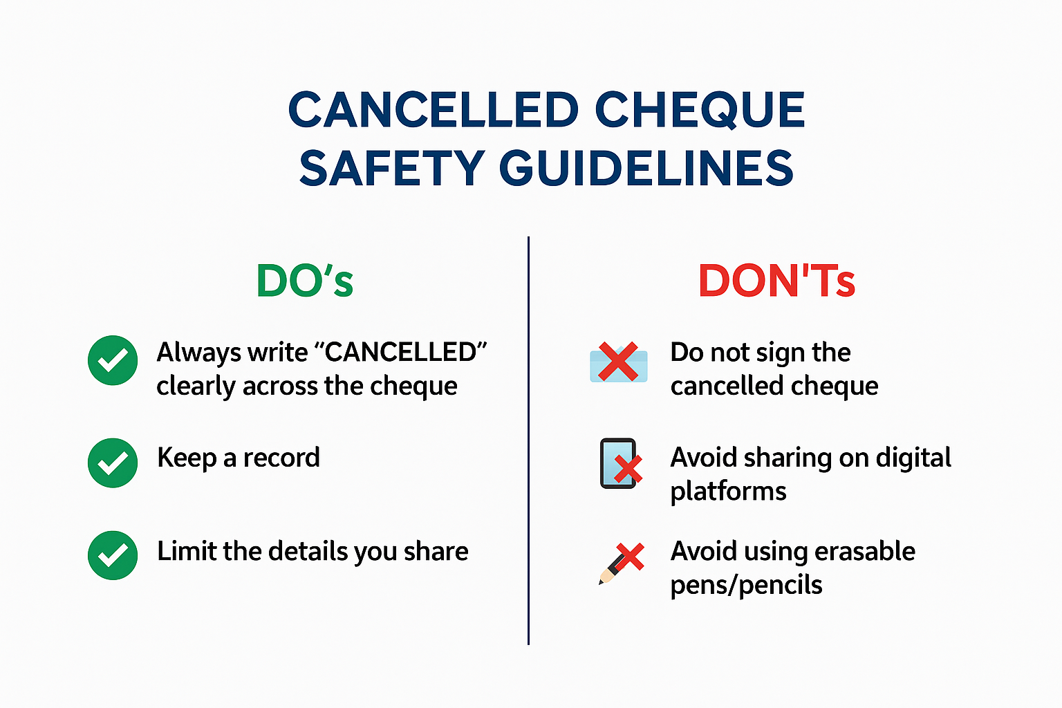 Cancelled Cheque Safety Guidlines