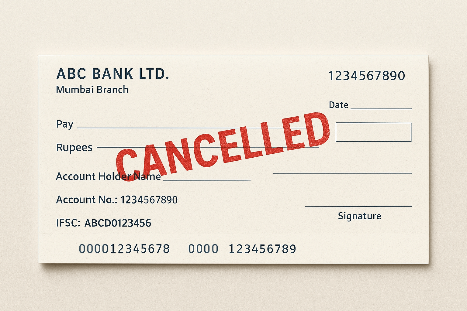 Cancelled Cheque With Markings