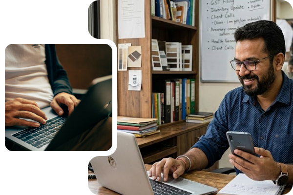 Entrepreneur managing business digitally